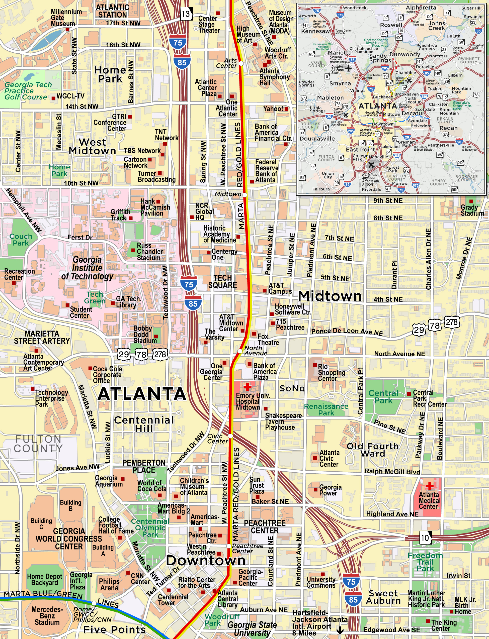Map Of Downtown Atlanta Downtown/Midtown Atlanta | Red Paw Technologies