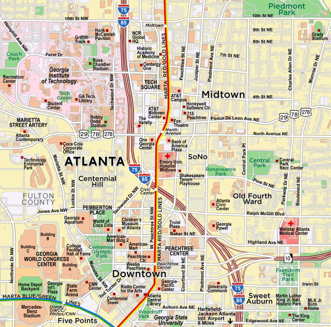 Map Of Downtown Atlanta Downtown/Midtown Atlanta | Red Paw Technologies Map Of Downtown Atlanta Downtown/Midtown Atlanta | Red Paw Technologies