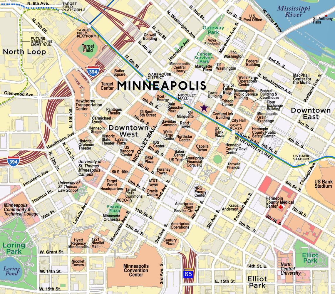 Custom Map of Downtown Minneapolis - Red Paw Technologies